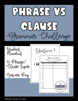 Preview of Middle School Grammar: Phrase vs. Clause Challenge