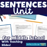 Middle School Grammar Sentence Unit Subjects Predicates Co