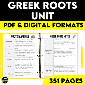 Preview of Middle School Greek Roots Morphology Unit and Worksheets