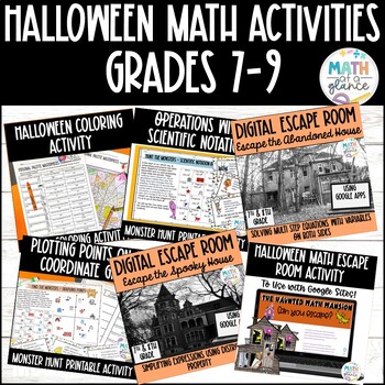 Preview of Middle School Halloween Math Activities Bundle - Digital & Printable
