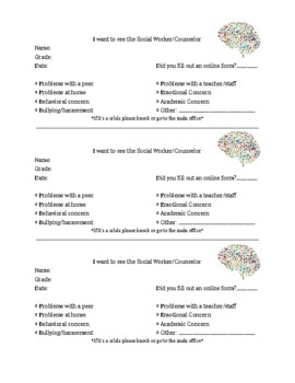Preview of Middle School/High School Counseling Printable Referral Form