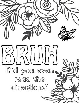 Preview of Middle School & High School Slang Coloring Sheet - BRUH