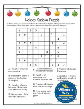 Middle School Holiday Math and Logic Puzzles by Wilcox's Way | TpT
