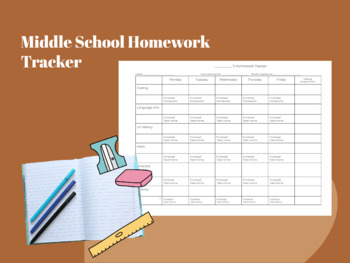 Preview of Middle School Homework Tracker (Editable!)