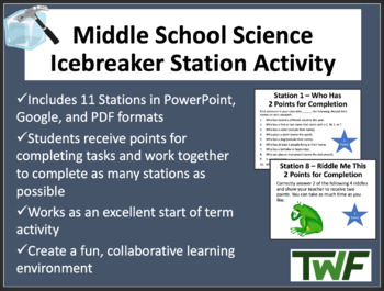 Preview of Middle School Icebreaker Station Activity - 11 Stations to start your semester