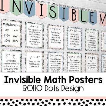Preview of Middle School Invisible Math Posters: BOHO Dots Decor Bulletin Board Set