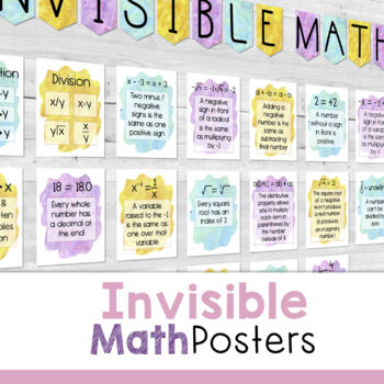 Preview of Middle School Invisible Math Posters: Calming Classroom Decor Bulletin Board Set