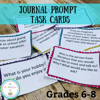 Preview of Middle School Journal Prompt Task Cards