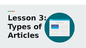 Preview of Middle School Journalism - Lesson 3: Types of Articles