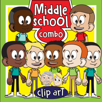 Preview of Middle School Kids COMBO (African American and Caucasian) Movable clip art