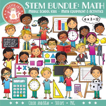 Preview of Middle School Kids & Math Clipart Bundle (STEM Series)