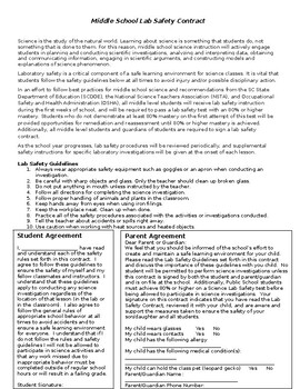 Preview of Middle School Lab Safety Contract (editable & fillable resource)