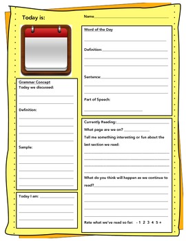 Middle School Language Arts Daily Work Template by Teacher in the Rye