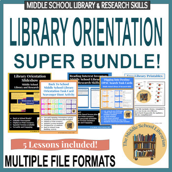 Preview of Middle School Library Orientation Lesson Bundle - 5 Great Products