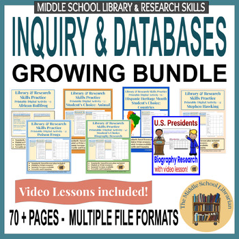 Preview of Middle School Library & Research Skills Practice - Inquiry and Databases Bundle