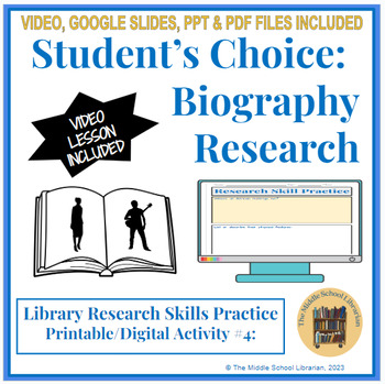 Preview of Choose a Biography Research - Middle School Library Inquiry Skills  & Databases