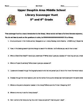 Preview of Middle School Library Scavenger Hunt
