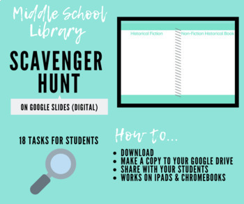 Preview of Middle School Library Scavenger Hunt *Interactive Google Slides