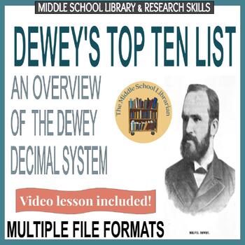 Preview of Middle School Library Skills Dewey Decimal System Worksheet Printable Bundle