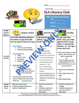 Preview of Middle School ELA Literacy Club Choices