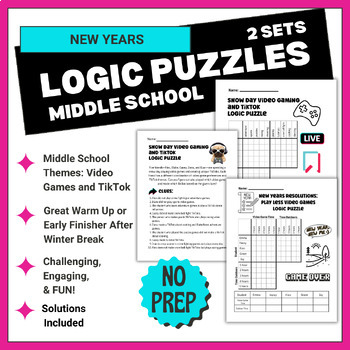 Preview of Middle School Logic Puzzles, New Years Logic Puzzles, Winter, January Activities
