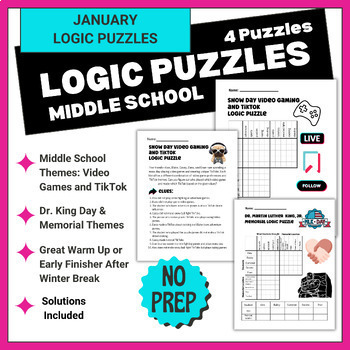 Preview of Black History Month Middle School Logic Puzzles, Martin Luther King, 4 Puzzles