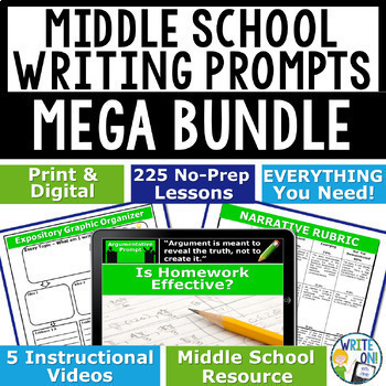 Preview of Writing Prompts Essay Lessons w/ Graphic Organizers - Middle School Mega Bundle
