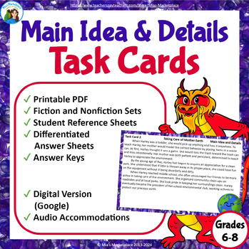 Preview of Middle School Main Idea and Supporting Detail Task Cards