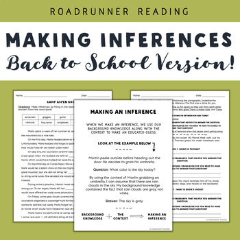 Preview of Middle School Making Inferences Back to School Worksheets