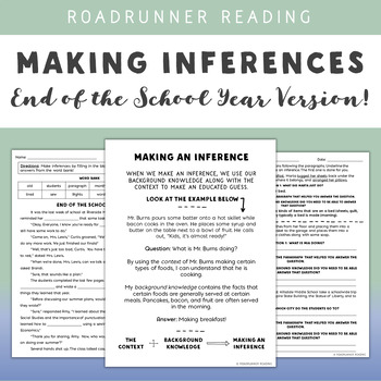 Preview of Middle School Making Inferences End of the School Year Worksheets