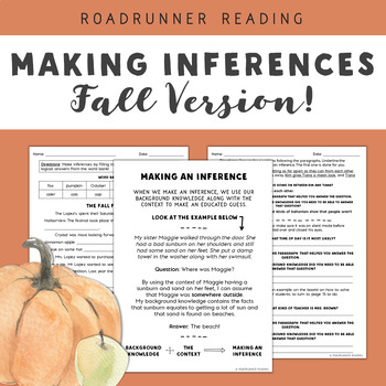 Preview of Middle School Making Inferences Fall Version Worksheets