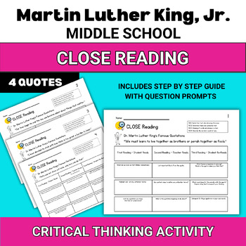 Preview of Black History Month Middle School Martin Luther King Jr Activities CLOSE Reading