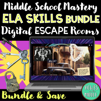 Preview of Middle School Mastery: Engaging Reading & ELA Skills Digital Escape Room Bundle