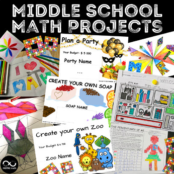 Preview of Middle School Math 45 Project Based Learning Math & Art Project Full Year BUNDLE