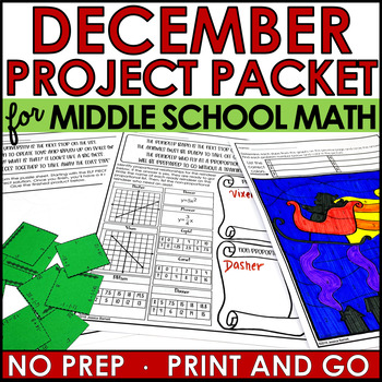 Preview of Middle School Math Activities for December Christmas Holiday Print and Go