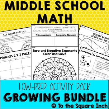Preview of Middle School Math Activity Pack - Low Prep Math Games, Centers, Mazes and More