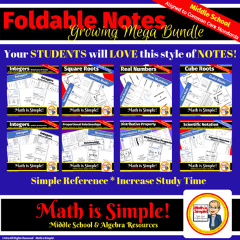 Preview of Middle School Math & Algebra Foldable Notes - Growing Mega Bundle