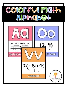 Preview of Middle School Math Alphabet (Colorful)