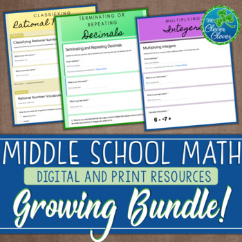 Preview of Middle School Math Assessments - Digital Resources - Growing Bundle