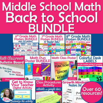 Preview of Middle School Math Back to School Essentials BUNDLE - Decor & Activities