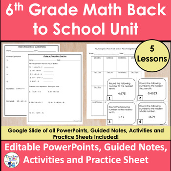 Preview of Middle School Math Back to School Unit - 6th Grade