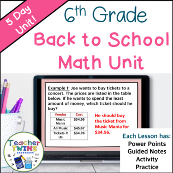 Preview of Middle School Math Back to School Unit - 6th Grade