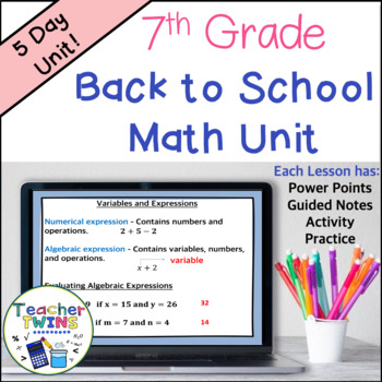 Preview of Middle School Math Back to School Unit - 7th Grade