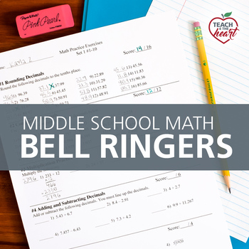 Preview of Bell Ringers for Middle School Math COMPLETE SET (Bellwork / review exercises)