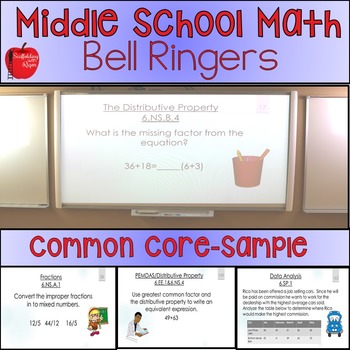 Preview of Middle School Math Bell Ringers- One Week Sample with Answer Key