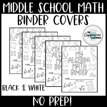 Preview of Middle School Math Binder Covers | NO PREP | Black and White | Coloring