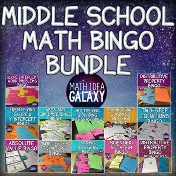Preview of Middle School Math Bingo Bundle