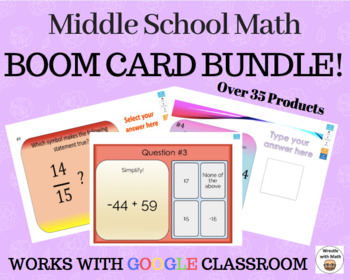 Preview of Middle School Math  – Boom Card Mega Bundle – Works with GOOGLE CLASSROOM
