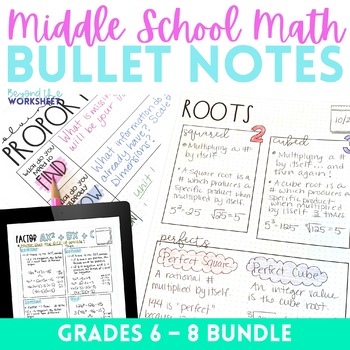 Preview of Middle School Math Bullet Notes Bundle