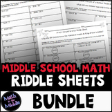Middle School Math Bundle of Seasonal Riddle Sheets